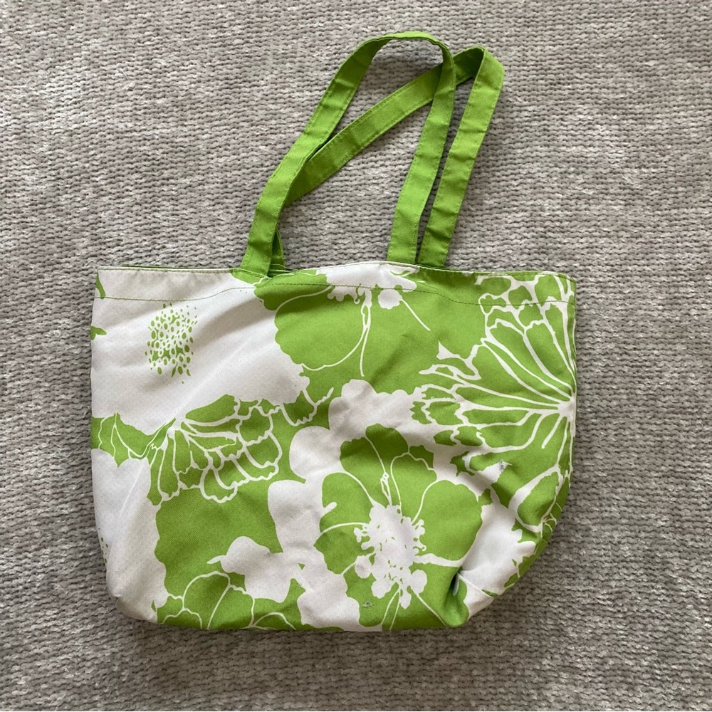 Lancome Green Floral Canvas Tote Bag Beach Resort Shopper Spring Summer
